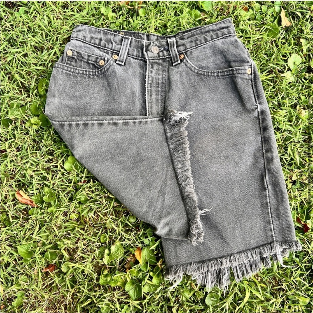 Vintage Levi's 512 Charcoal Grey Frayed Hem Denim Shorts